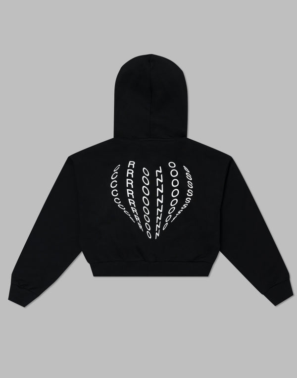 CRONOS WOMEN HEART LOGO SHORT HOODIE [BLACK]
