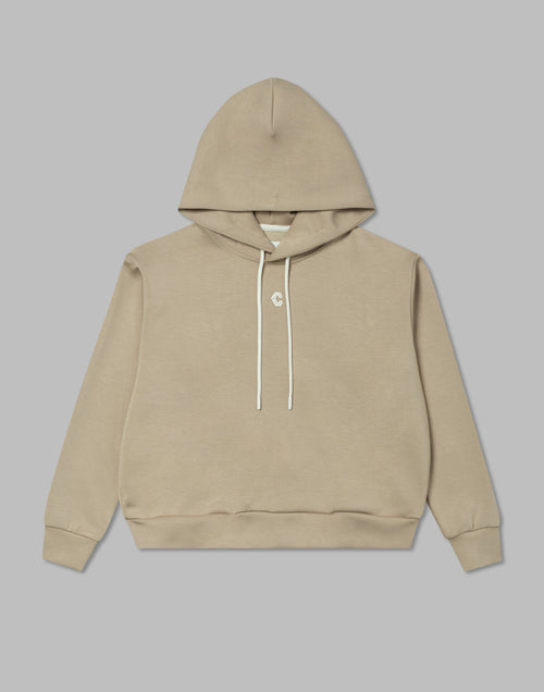 CRONOS WOMEN EMBROIDERY LOGO HOODY [BEIGE]