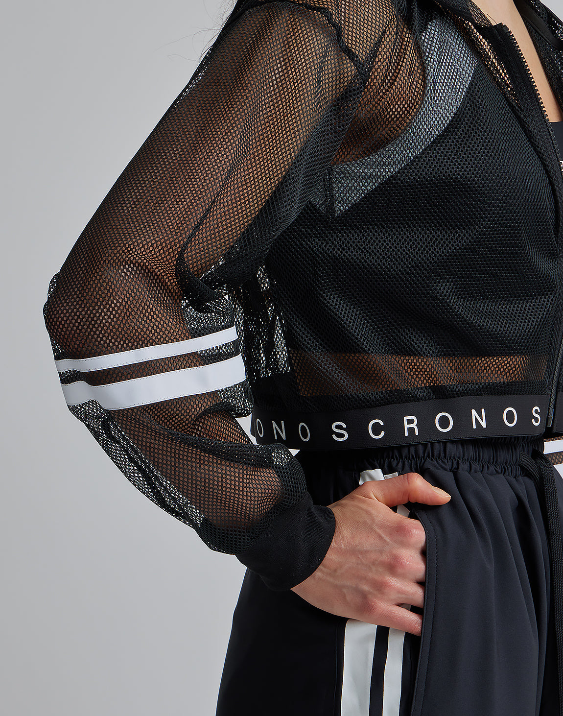 CRONOS メッシュフードジャージ パーカー CRONOS WOMEN MESH ZIP HOODY【BLACK×WHITE】 – クロノス CRONOS
