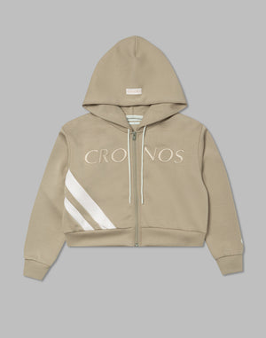 CRONOS 女士刺繡拉鍊連帽衫 [米色]