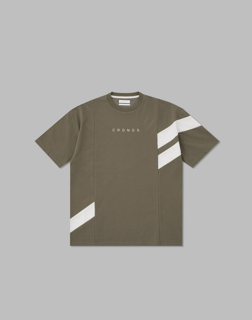 CRONOS DIAGONAl STRIPE OVERSAIZE T-SHIRTS【TAUPE】