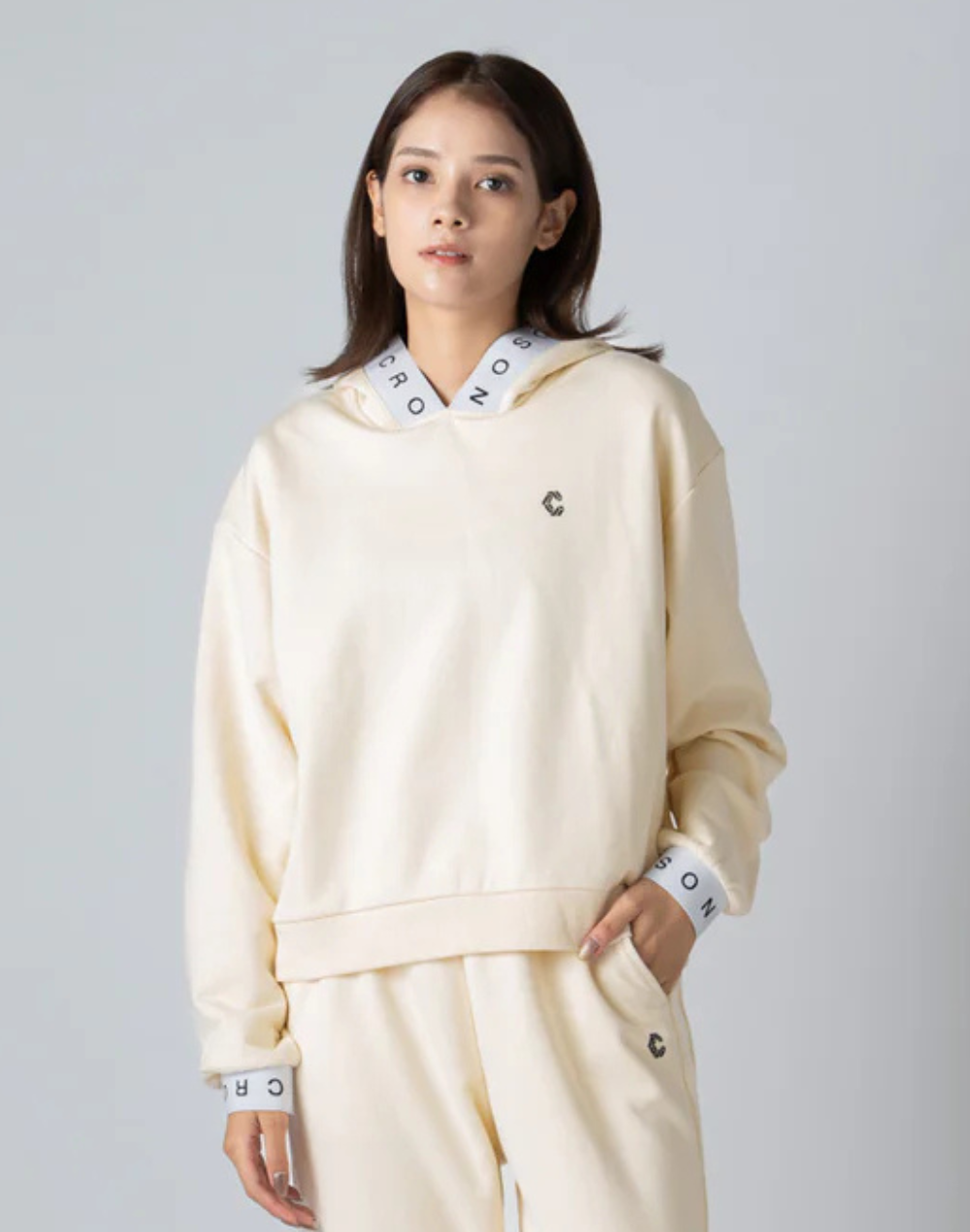 CRONOS WOMEN LOGO JACQUARD HOODIE [CREAM]