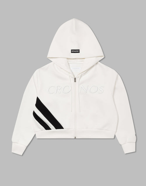 CRONOS WOMEN EMBROIDERY ZIP HOODY [WHITE]