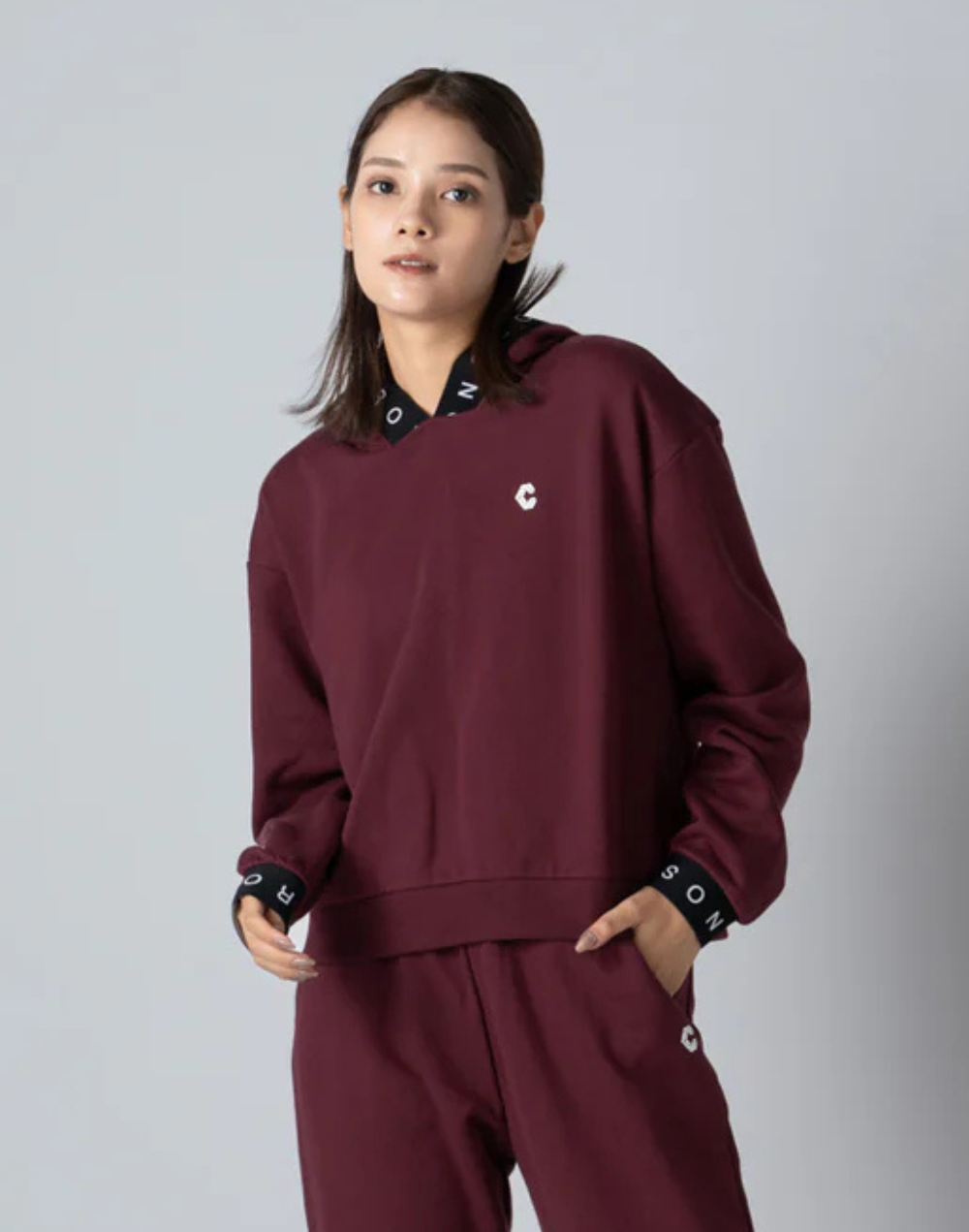 CRONOS WOMEN LOGO JACQUARD HOODIE [BORDEAUX]