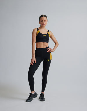 CRONOS WOMEN SPORTS MESH LEGGINGS【BLACK×YELLOW】