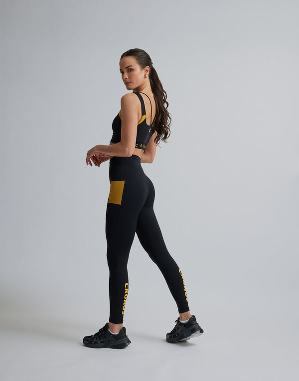 CRONOS WOMEN SPORTS MESH LEGGINGS【BLACK×YELLOW】
