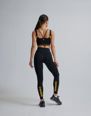 CRONOS WOMEN SPORTS MESH LEGGINGS【BLACK×YELLOW】