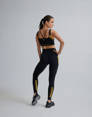 CRONOS WOMEN SPORTS MESH LEGGINGS【BLACK×YELLOW】