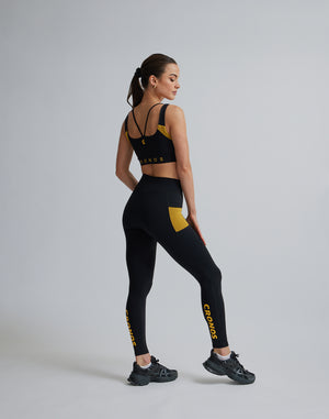 CRONOS WOMEN SPORTS MESH LEGGINGS【BLACK×YELLOW】