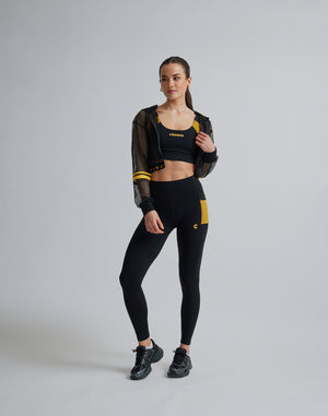 CRONOS WOMEN SPORTS MESH LEGGINGS【BLACK×YELLOW】
