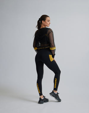 CRONOS WOMEN SPORTS MESH LEGGINGS【BLACK×YELLOW】