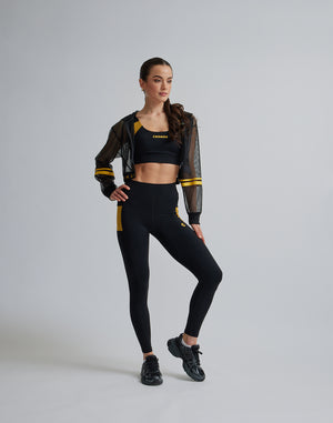 CRONOS WOMEN SPORTS MESH LEGGINGS【BLACK×YELLOW】