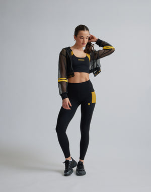 CRONOS WOMEN SPORTS MESH LEGGINGS【BLACK×YELLOW】
