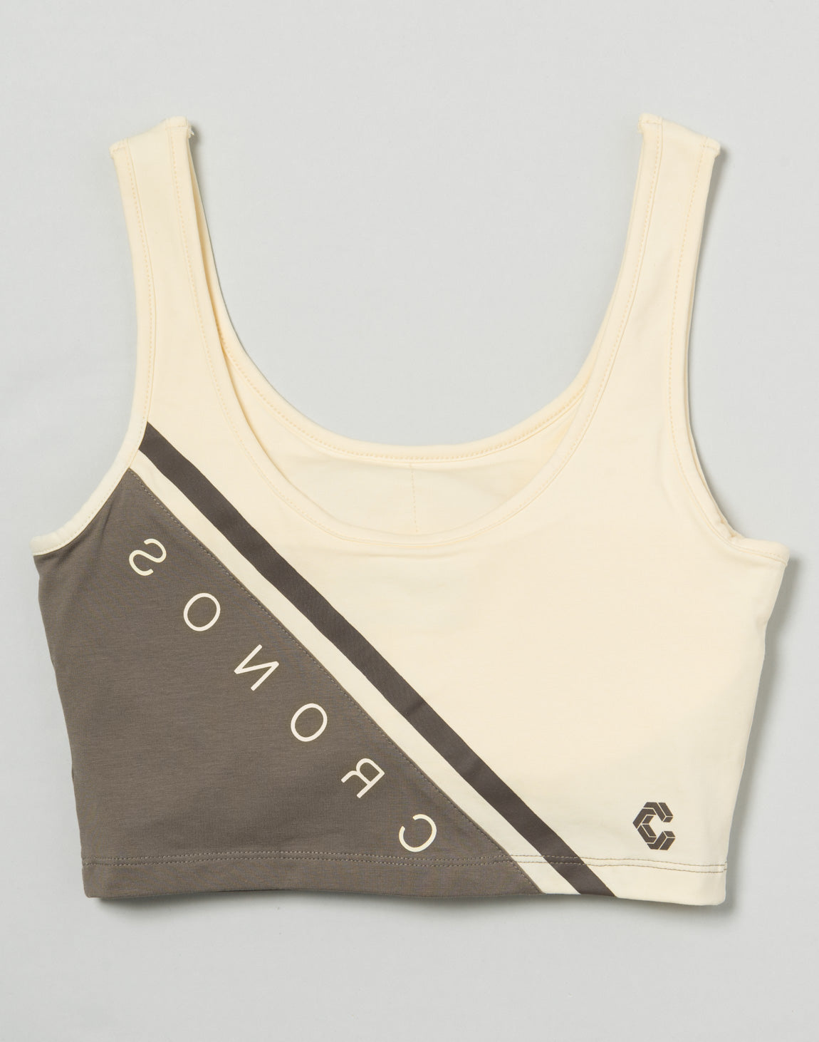 CRONOS ベージュ タンクトップ Ｌ CRONOS 2LINE MESH TANKTOP