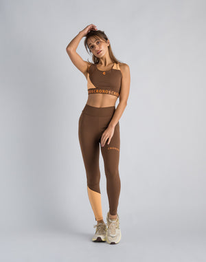 CRONOS WOMEN SWITCHED LOGO LEGGINGS【BROWN】