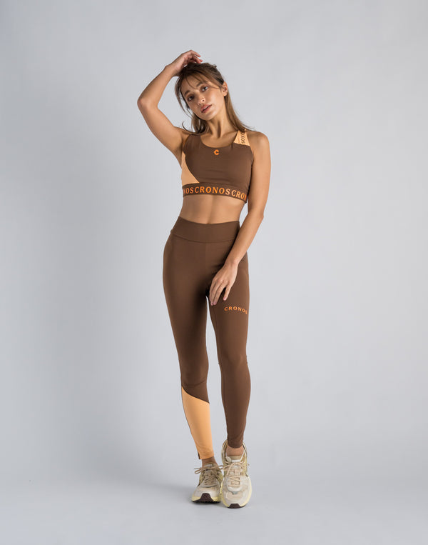 CRONOS WOMEN SWITCHED LOGO LEGGINGS【BROWN】
