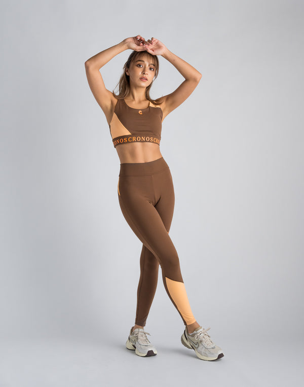 CRONOS WOMEN SWITCHED LOGO LEGGINGS【BROWN】