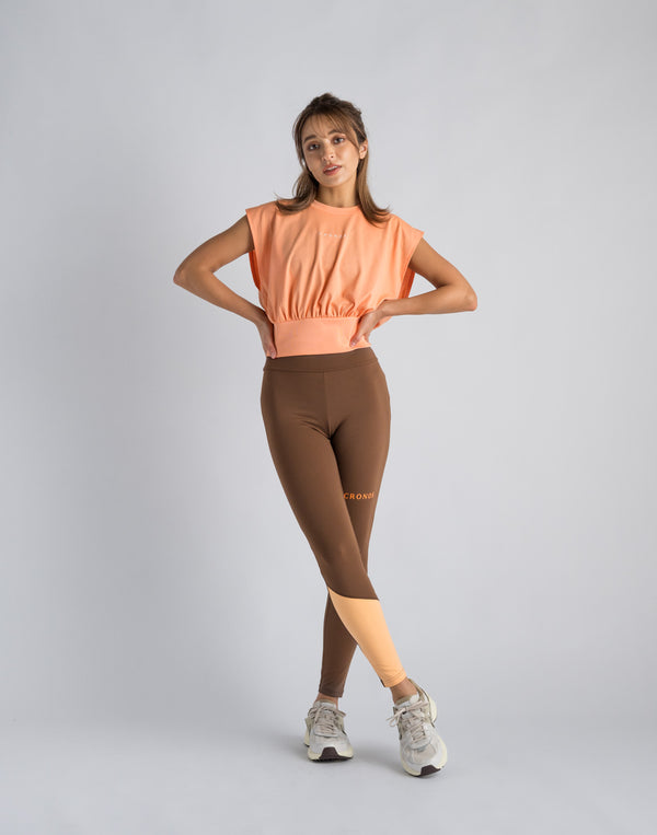 CRONOS WOMEN SWITCHED LOGO LEGGINGS【BROWN】