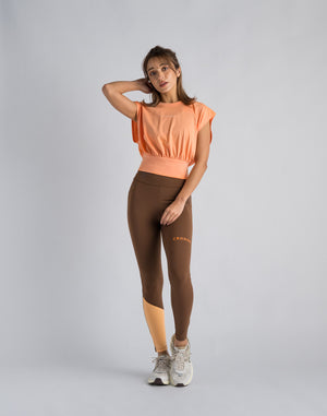 CRONOS WOMEN SWITCHED LOGO LEGGINGS【BROWN】