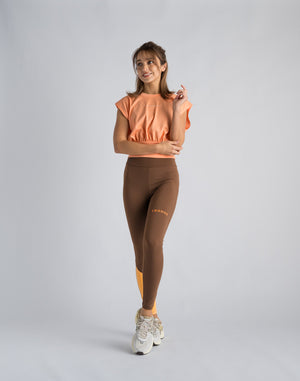 CRONOS WOMEN SWITCHED LOGO LEGGINGS【BROWN】