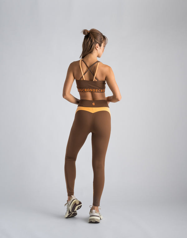 CRONOS WOMEN SWITCHED LOGO LEGGINGS【BROWN】