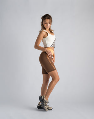 CRONOS WOMEN SWITCHED LOGO SHORT LEGGINGS【BROWN】