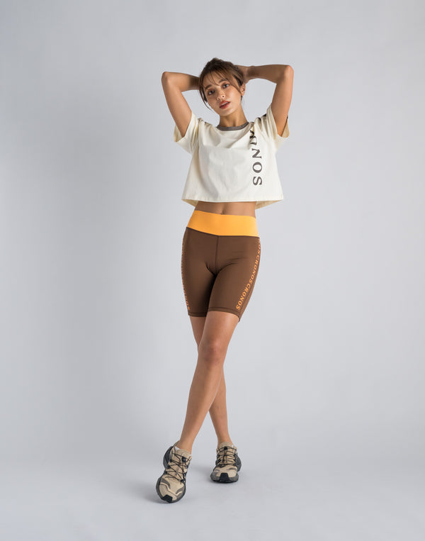 CRONOS WOMEN SWITCHED LOGO SHORT LEGGINGS【BROWN】