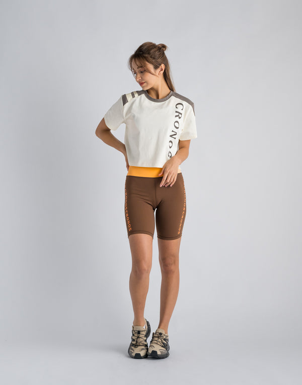 CRONOS WOMEN SWITCHED LOGO SHORT LEGGINGS【BROWN】