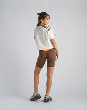 CRONOS WOMEN SWITCHED LOGO SHORT LEGGINGS【BROWN】