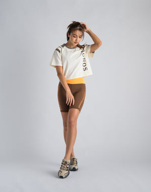 CRONOS WOMEN SWITCHED LOGO SHORT LEGGINGS【BROWN】