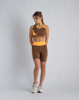 CRONOS WOMEN SWITCHED LOGO SHORT LEGGINGS【BROWN】