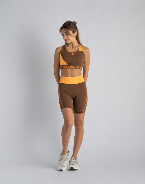 CRONOS WOMEN SWITCHED LOGO SHORT LEGGINGS【BROWN】