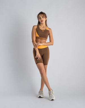 CRONOS WOMEN SWITCHED LOGO SHORT LEGGINGS【BROWN】
