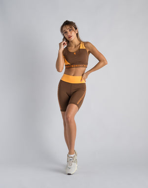CRONOS WOMEN SWITCHED LOGO SHORT LEGGINGS【BROWN】