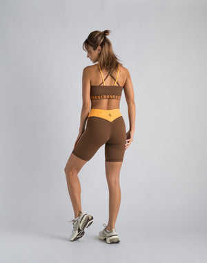 CRONOS WOMEN SWITCHED LOGO SHORT LEGGINGS【BROWN】