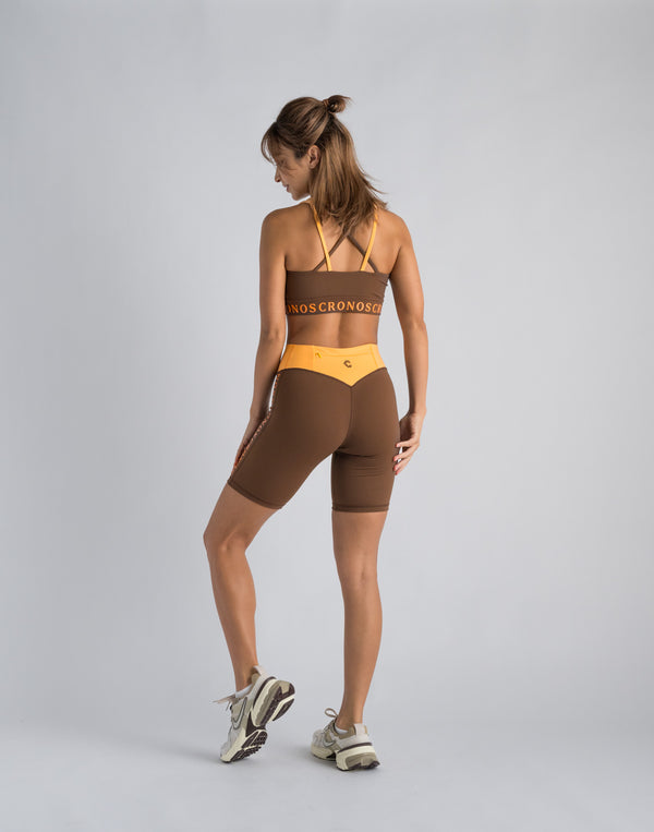 CRONOS WOMEN SWITCHED LOGO SHORT LEGGINGS【BROWN】