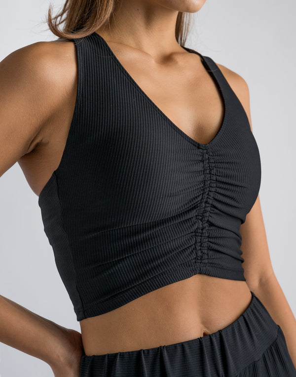CRONOS WOMEN RIB GATHER BRA【BLACK】