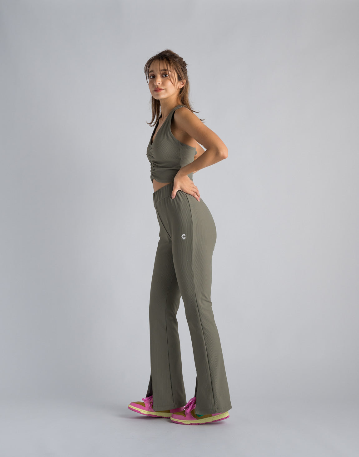 CRONOS WOMEN RIB GATHER BRA【KHAKI】