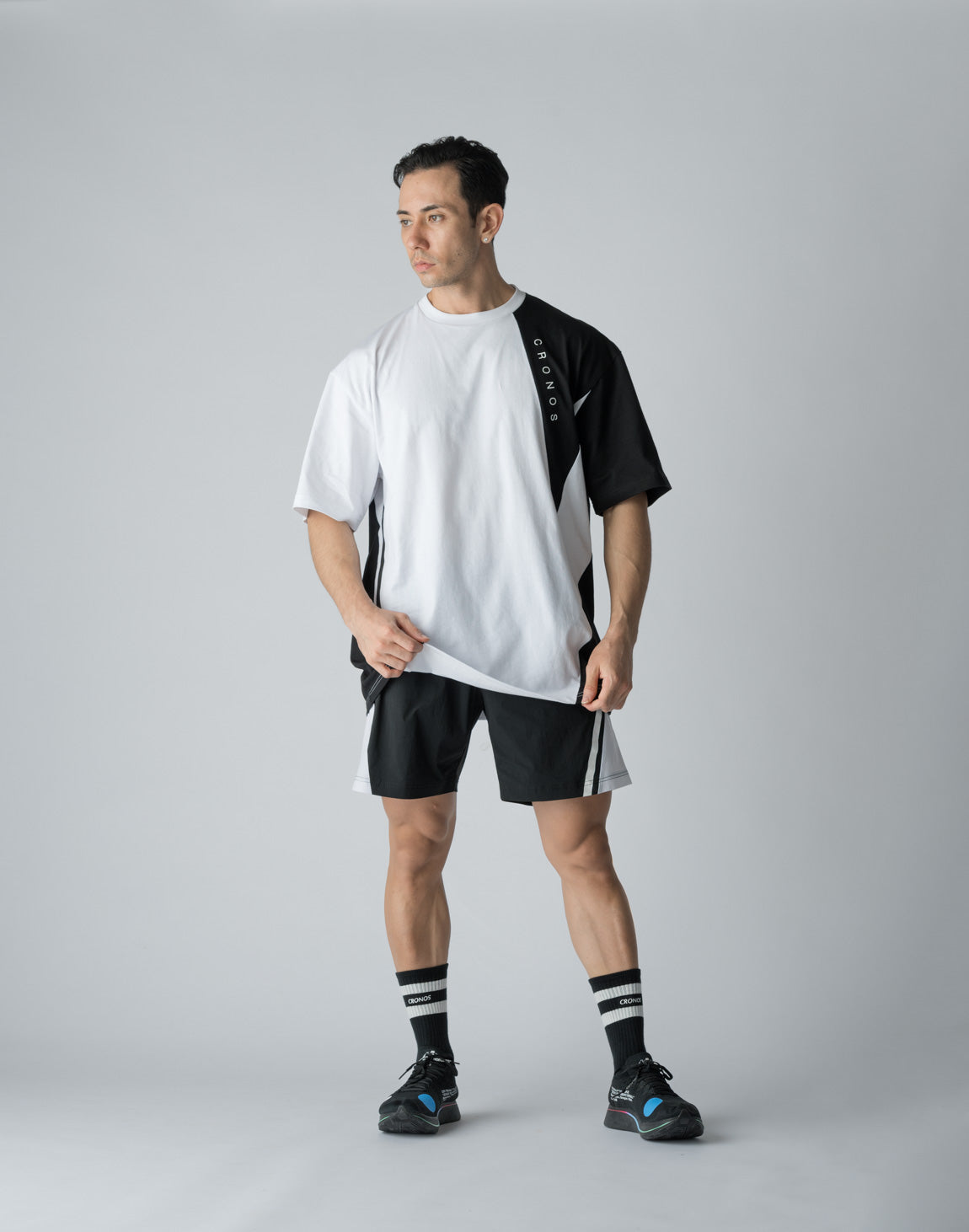 CRONOS DIAGONAL SWITCHING PATTERN T-SHIRT【WHITE