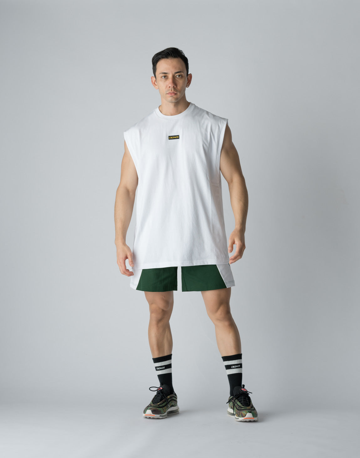 CRONOS EMBROIDERY BOXLOGO SLEEVELESS【WHITE】 – クロノス