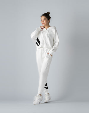 CRONOS WOMEN EMBROIDERY ZIP HOODY [WHITE]