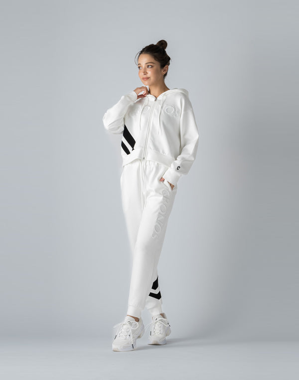 CRONOS WOMEN EMBROIDERY ZIP HOODY [WHITE]