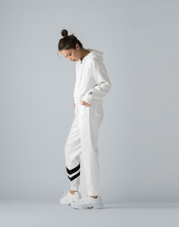 CRONOS WOMEN EMBROIDERY ZIP HOODY [WHITE]