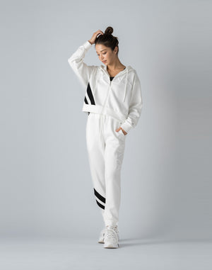 CRONOS WOMEN EMBROIDERY ZIP HOODY [WHITE]