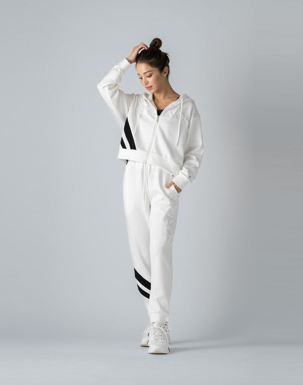 CRONOS WOMEN EMBROIDERY ZIP HOODY [WHITE]