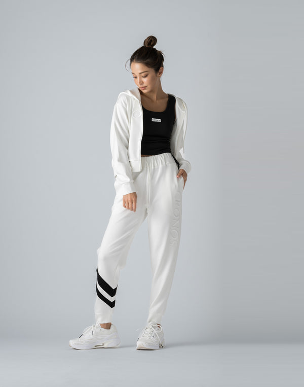 CRONOS WOMEN EMBROIDERY ZIP HOODY [WHITE]