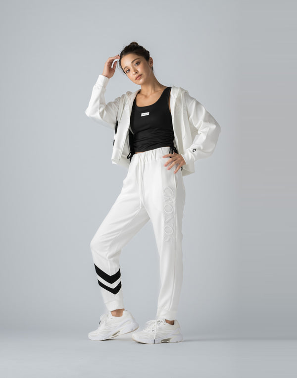 CRONOS WOMEN EMBROIDERY ZIP HOODY [WHITE]