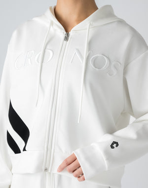 CRONOS WOMEN EMBROIDERY ZIP HOODY [WHITE]