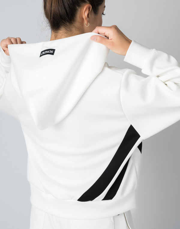 CRONOS WOMEN EMBROIDERY ZIP HOODY [WHITE]