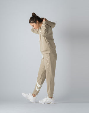 CRONOS WOMEN EMBROIDERY LOGO HOODY [BEIGE]